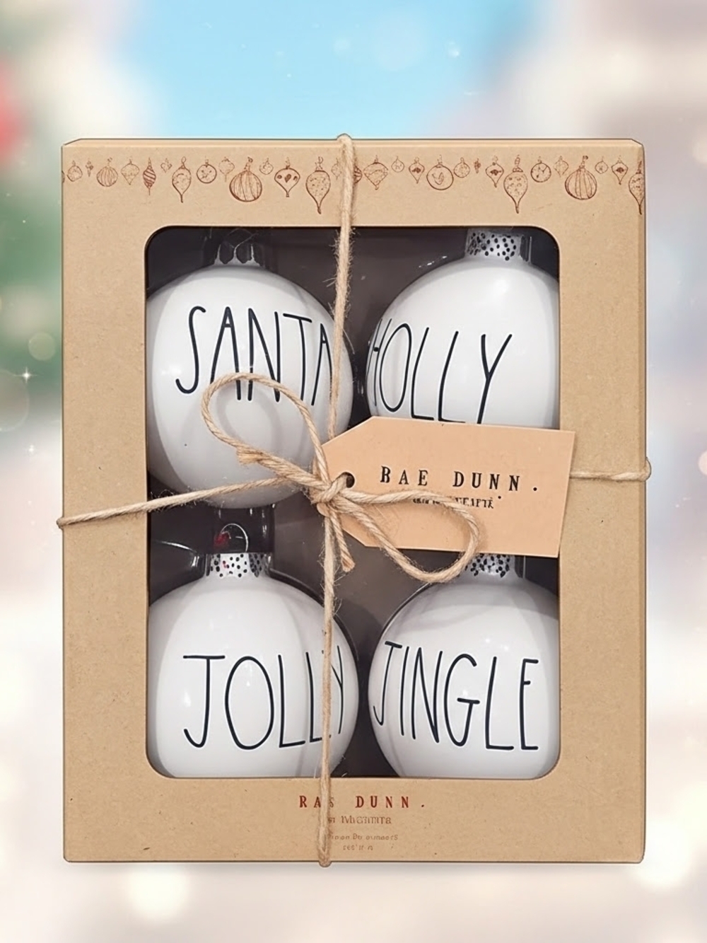 Rae Dunn White 'Santa / Jolly / Holly / Jingle' Ceramic Ornament Set - Picture 2 of 6